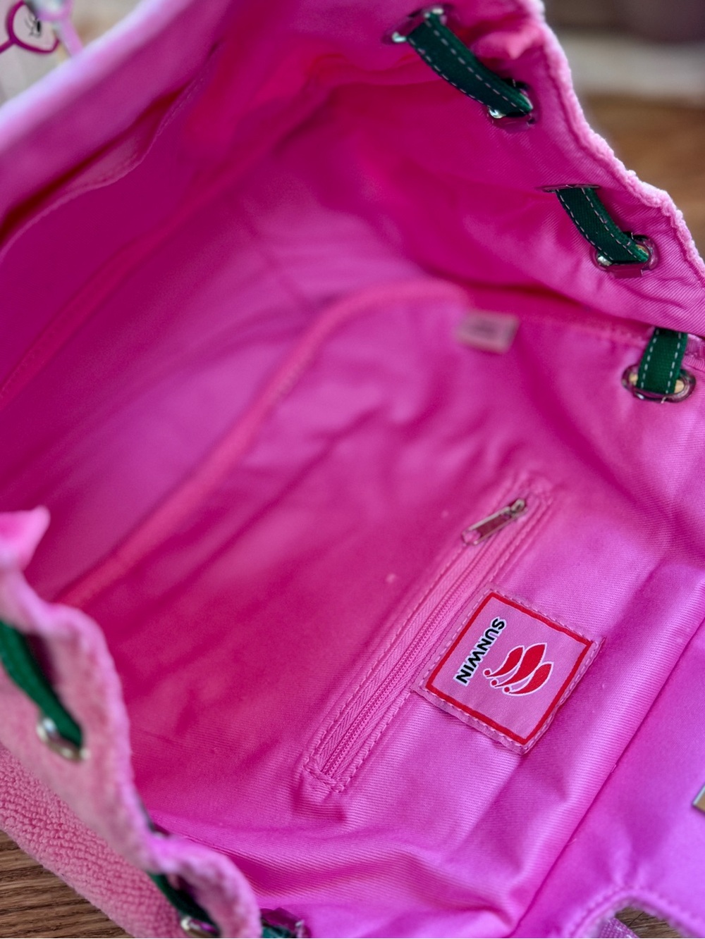Pink and Green TikTok Viral Sunwin Terry Cloth Mini Tote | NWT - Picture 7 of 11